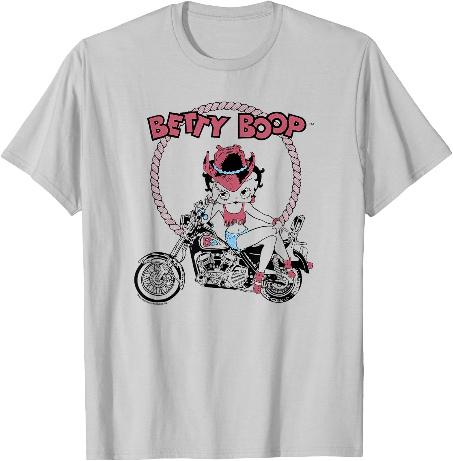 Betty Boop Cowgirl Biker Sitting Pose Outline T-Shirt - T-Shirt | Ash