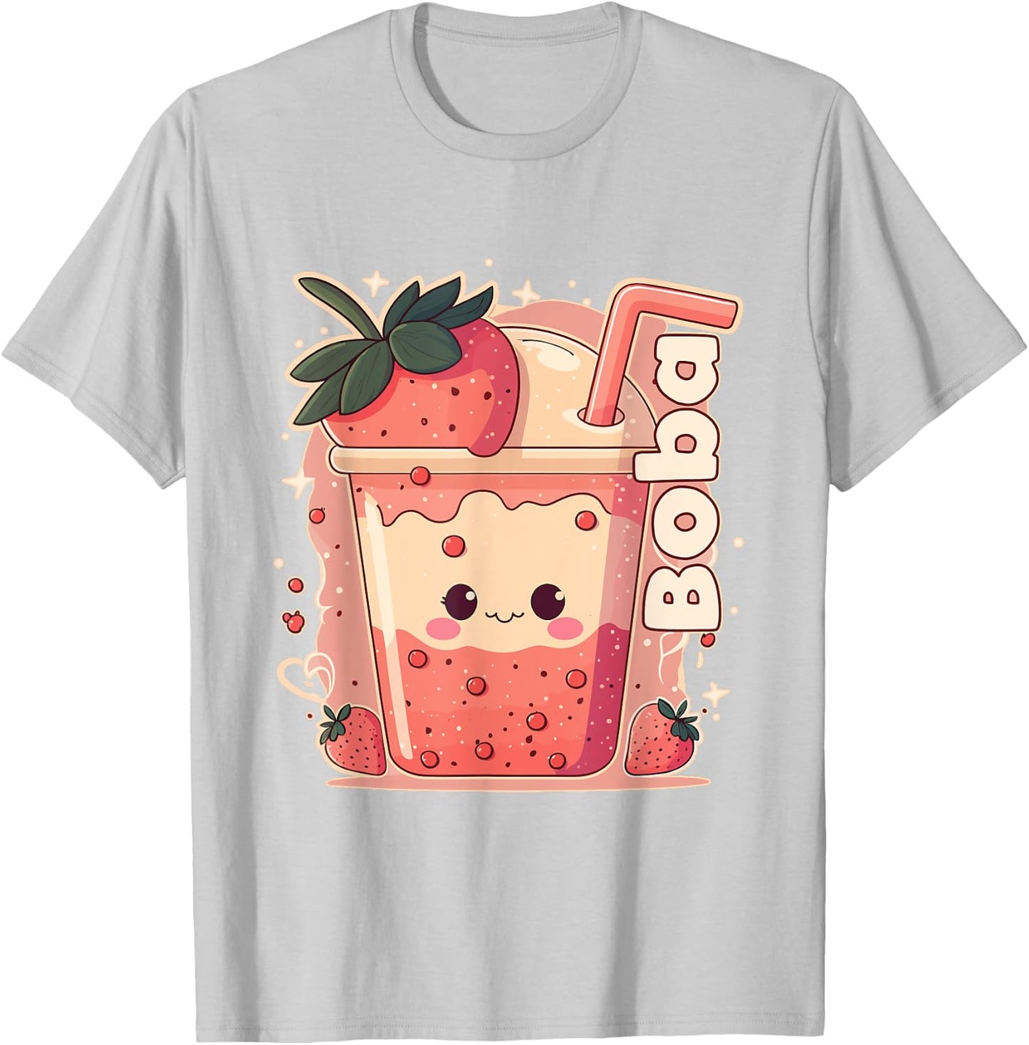 Strawberry Boba Anime Bubble Tea Neko Girls Kawaii Teen T-Shirt - T-Shirt | Ash