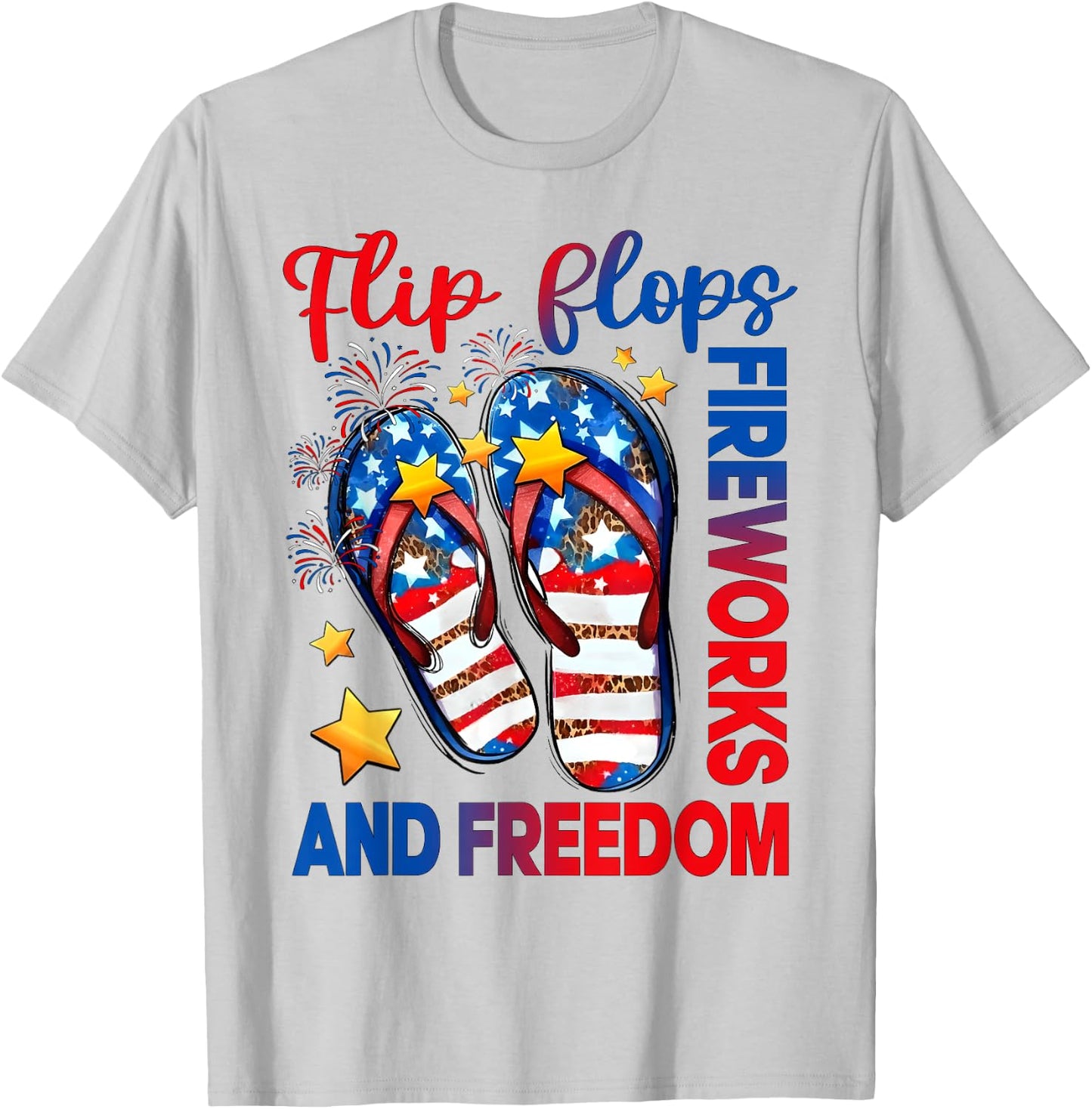 Retro Flip Flops Fireworks & Freedom American Flag Summer Women Kids Men T-Shirt - T-Shirt | Ash