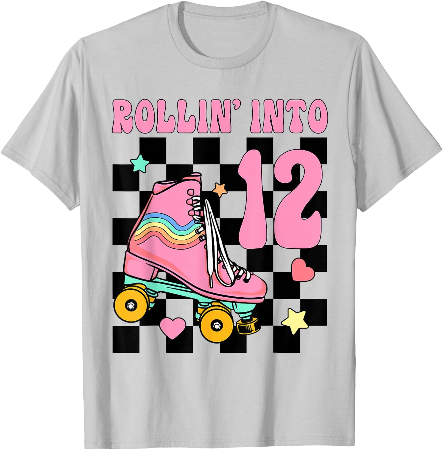 Rolling Into 12 Years Old Roller Skating Girl 12th Birthday T-Shirt - T-Shirt | Ash