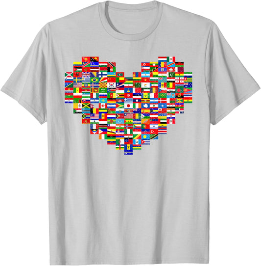 Hearts World Flags Heart Flags of the Countries T-Shirt - T-Shirt | Ash