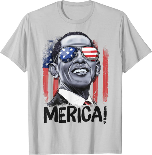Barack Obama 4th Of July Merica Men Women USA American Flag T-Shirt - T-Shirt | Ash