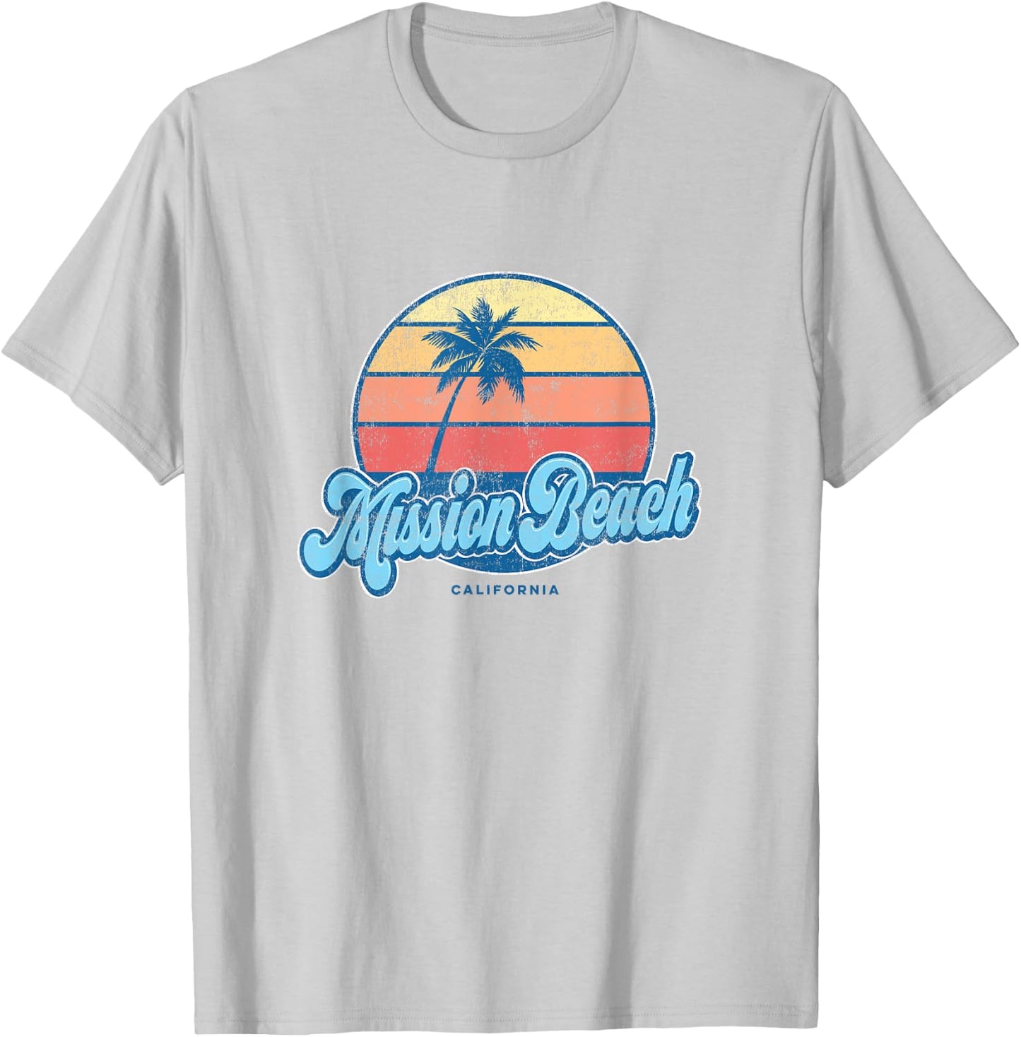 Vintage Mission Beach California CA Classic 70s Retro Surfer T-Shirt - T-Shirt | Ash