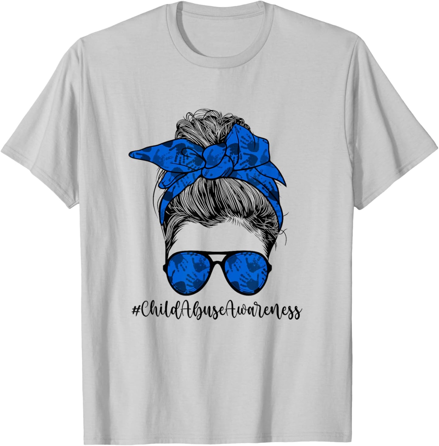 Child Abuse Awareness Messy Bun Child Abuse Prevention Month T-Shirt - T-Shirt | Ash
