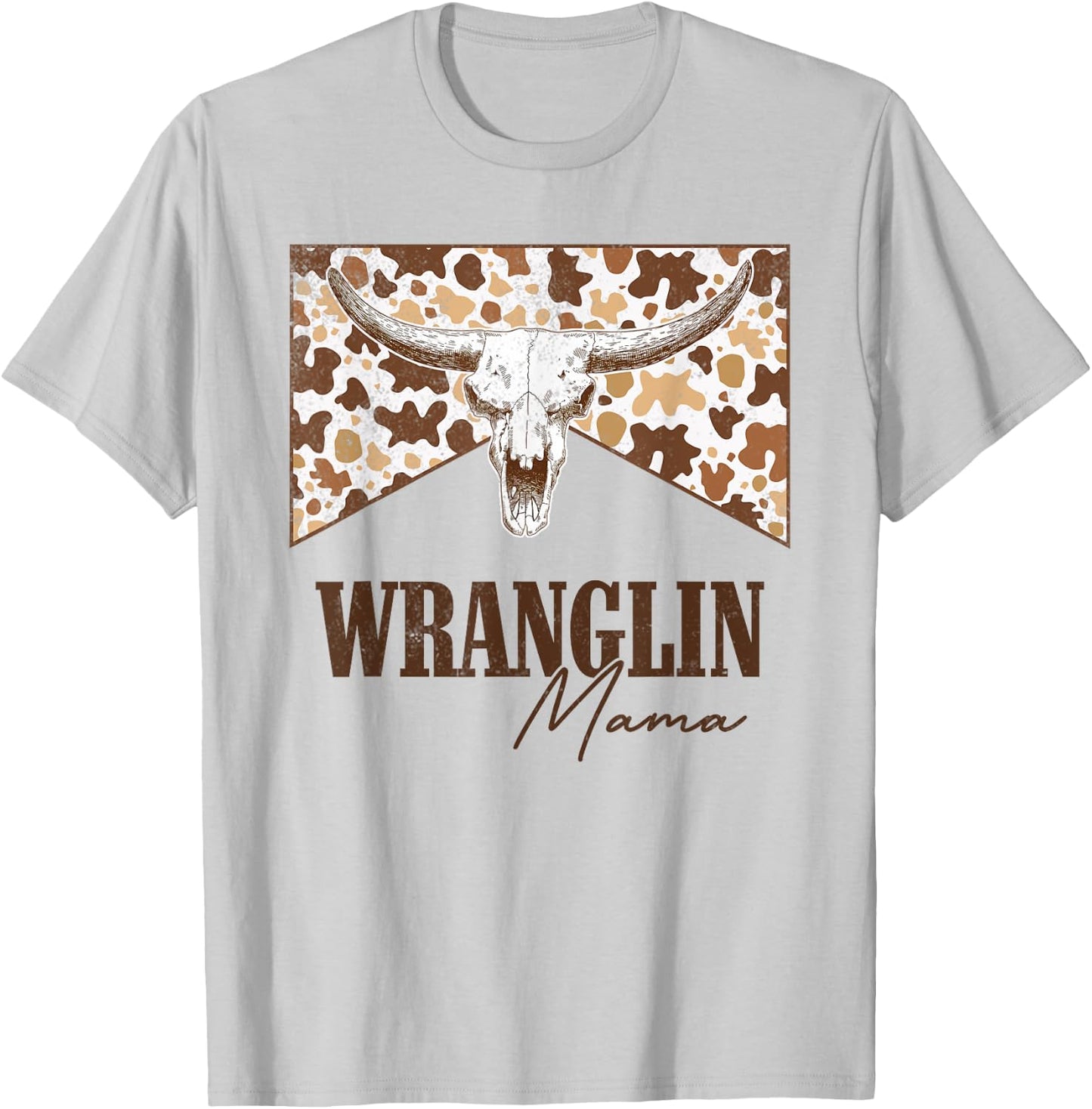 Wranglin Mama Leopard Bull Skull Western Country Music T-Shirt - T-Shirt | Ash