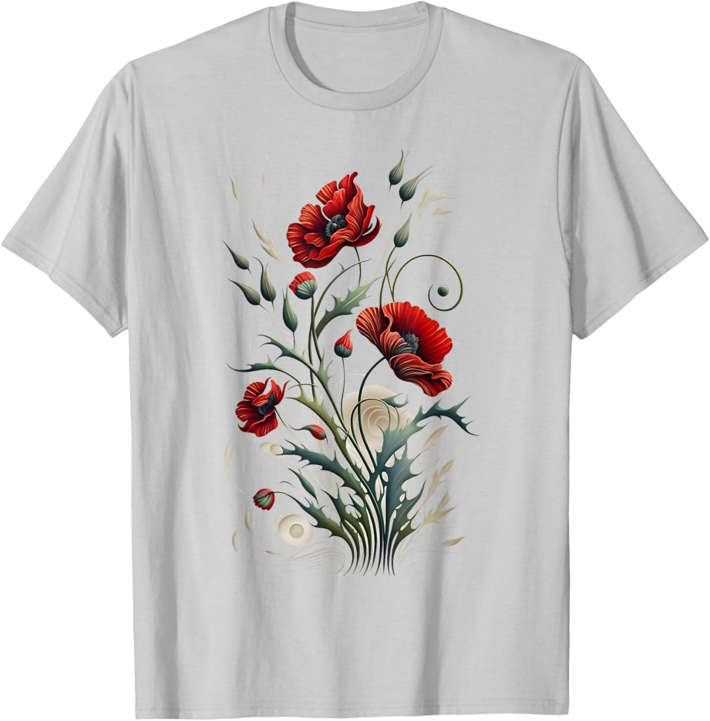 Poppies spring bloomers summer flower vintage garden Men Women Kids T-Shirt - T-Shirt | Ash
