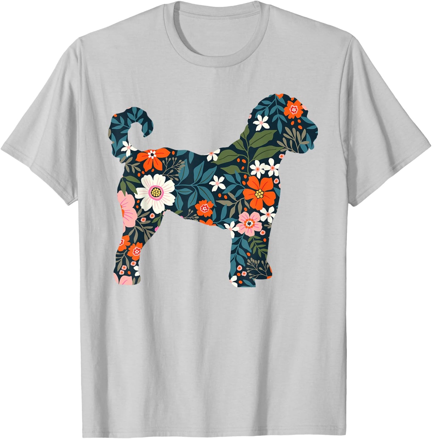 Floral Dog Silhouette for Labradoodle or Gooldendoodle Mom T-Shirt - T-Shirt | Ash