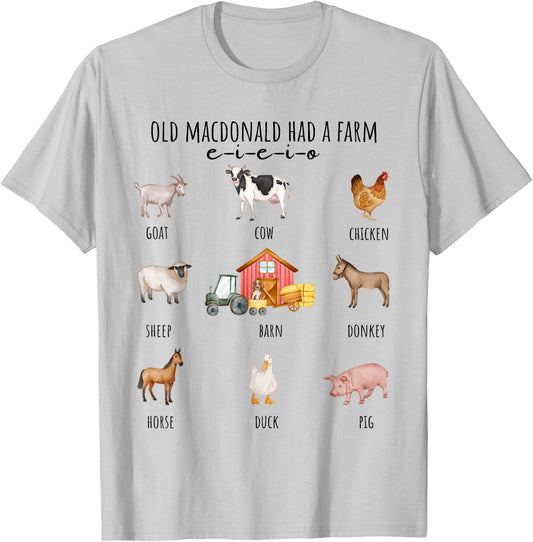 Toddler Kids Old MacDonald Had a Farm E-I-E-I-O Nursery Song T-Shirt - T-Shirt | Ash
