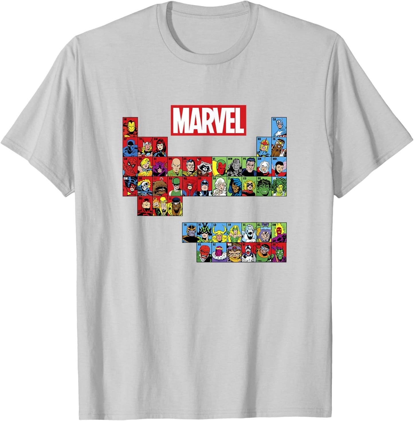 Marvel Comics Retro Classic Periodic Table Of Marvel T-Shirt - T-Shirt | Ash
