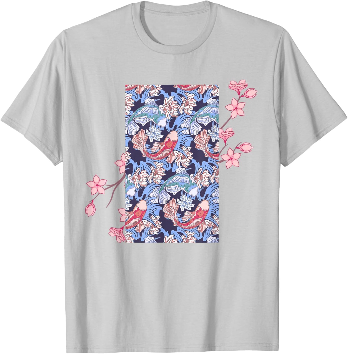 Cherry Blossom Japanese Koi Fish Nishikigoi Koi Carp T-Shirt - T-Shirt | Ash