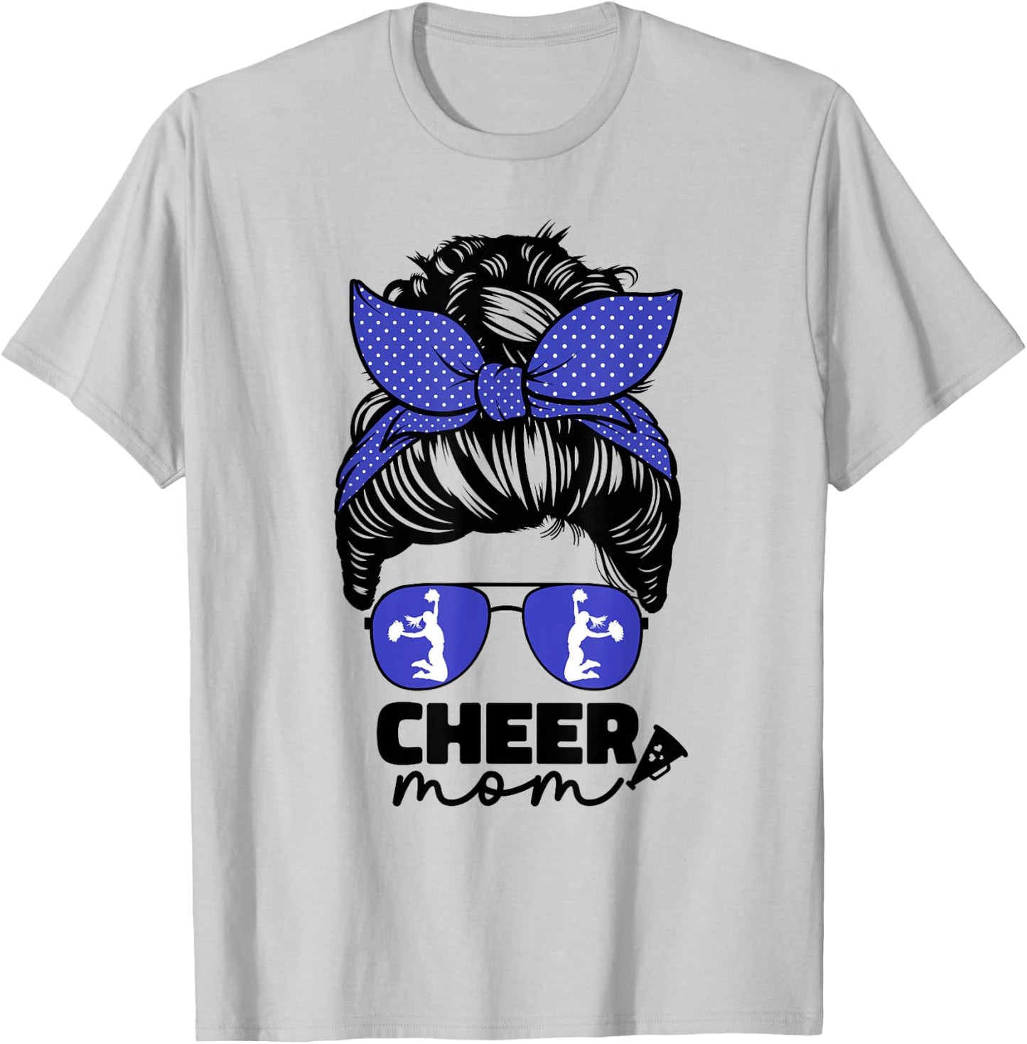 Cute Cheer Mom Cheerleader Mom Blue Messy Bun Mom T-Shirt - T-Shirt | Ash
