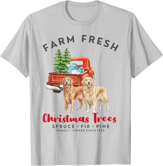 Golden Retriever Christmas Farm Fresh Christmas Trees T-Shirt - T-Shirt | Ash