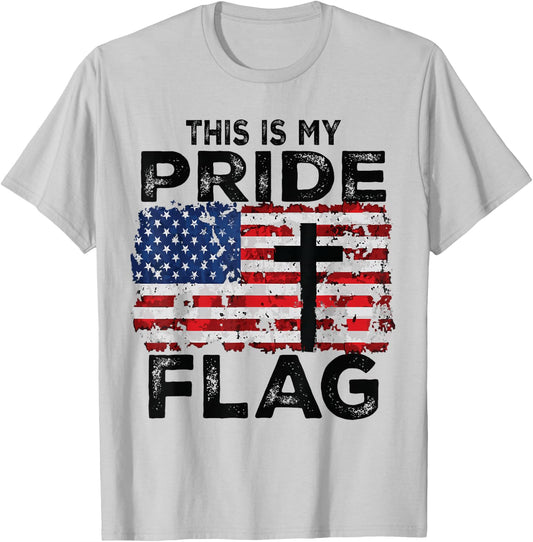 This is My Pride Flag Jesus Cross USA American 4th of July T-Shirt - T-Shirt | Ash