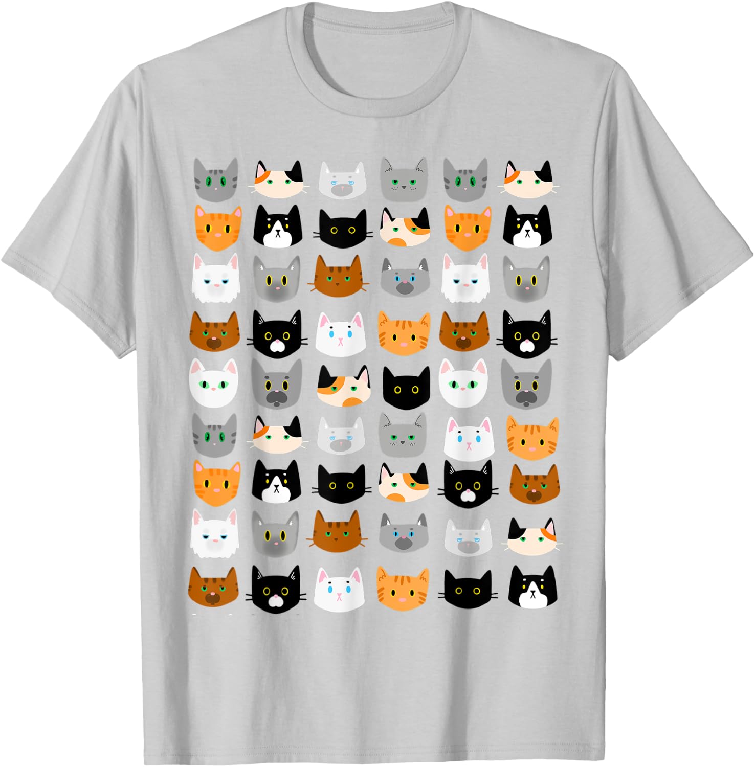 Cute Cats Pattern Calico Tabby Tuxedo Ginger Siamese T-Shirt - T-Shirt | Ash