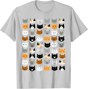 Cute Cats Pattern Calico Tabby Tuxedo Ginger Siamese T-Shirt - T-Shirt | Ash