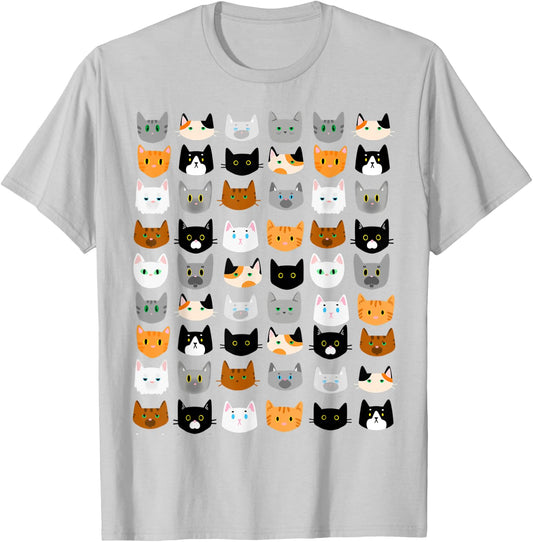 Cute Cats Pattern Calico Tabby Tuxedo Ginger Siamese T-Shirt - T-Shirt | Ash