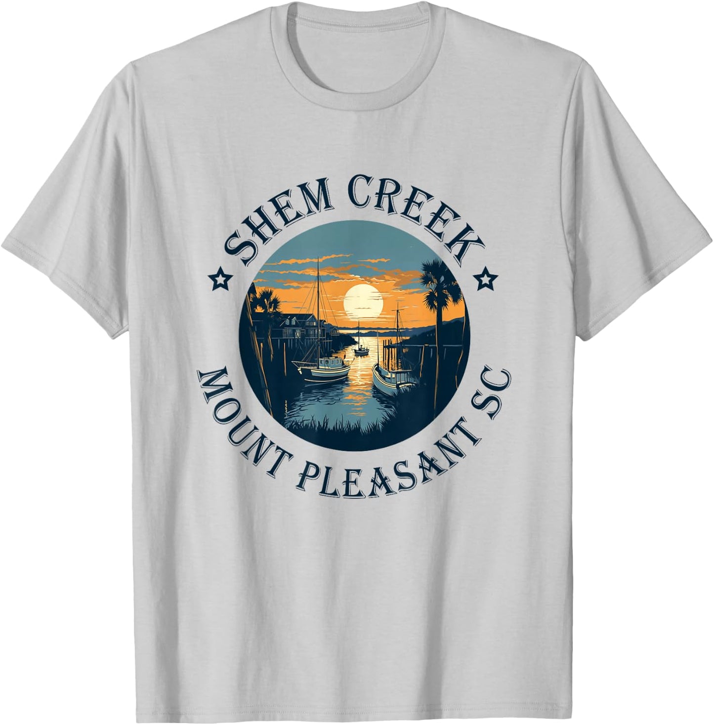 Shem Creek Sunset Mount Pleasant SC T-Shirt - T-Shirt | Ash