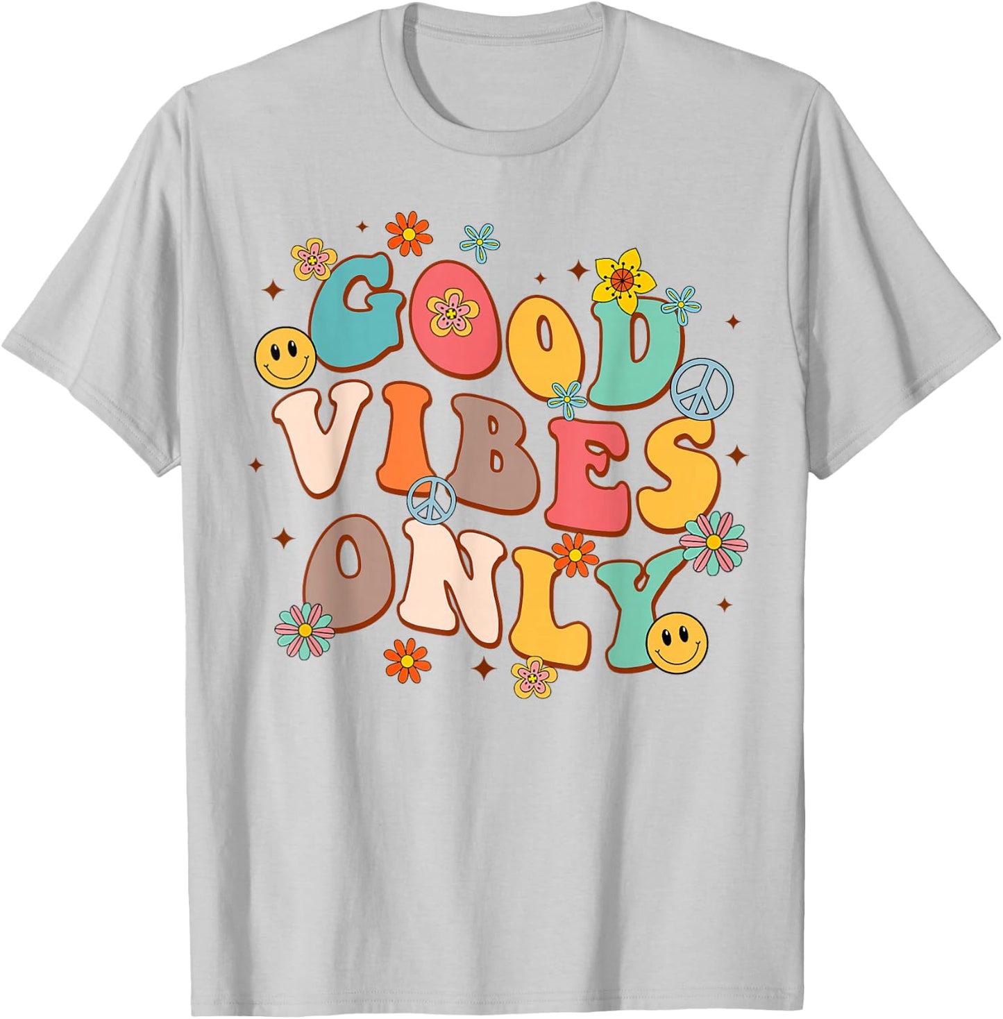 Good Vibes Only Peace Sign Love 60s 70s Retro Groovy Hippie T-Shirt - T-Shirt | Ash