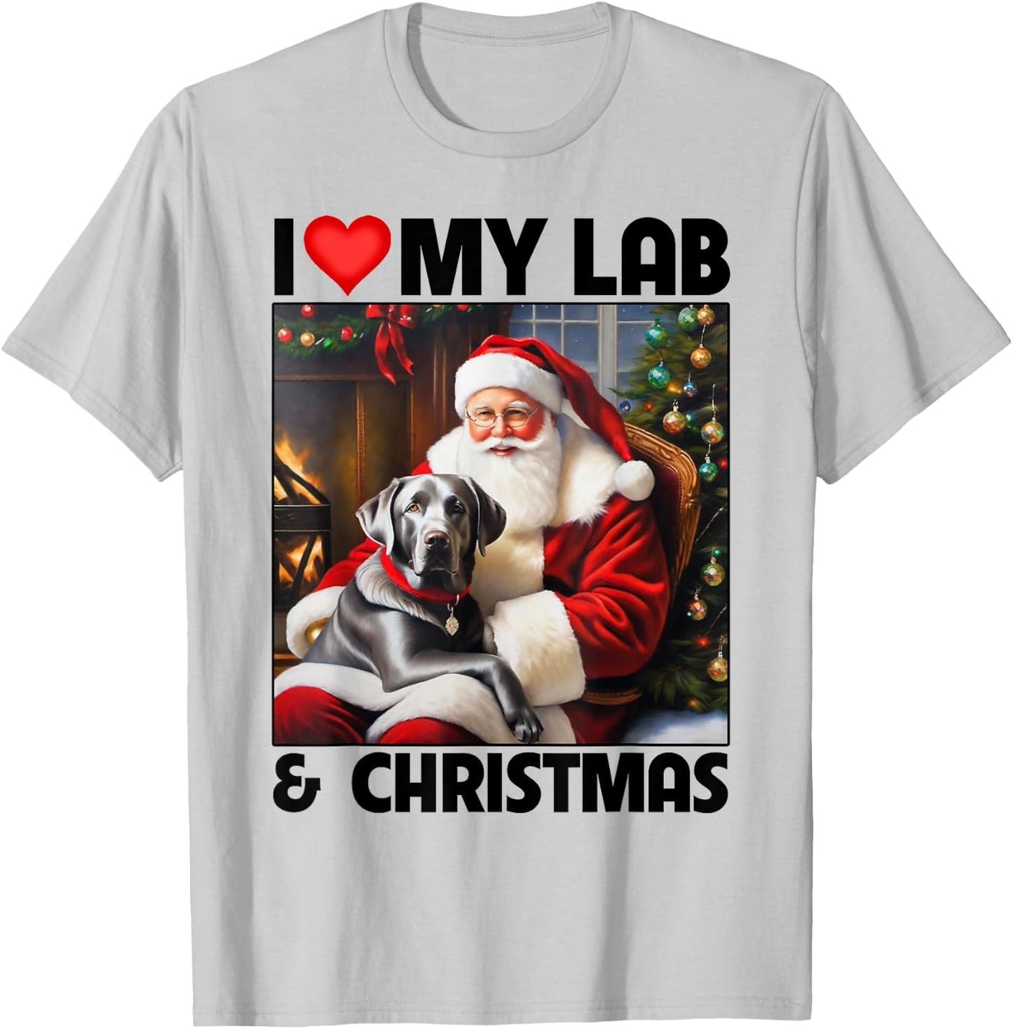 I Love My Silver Lab Retriever and Christmas Santa Clause T-Shirt - T-Shirt | Ash