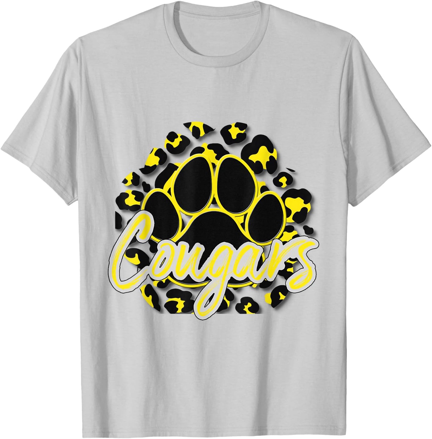 Cougar Yellow Black Cheetah School Sports Fan Team Spirit T-Shirt - T-Shirt | Ash
