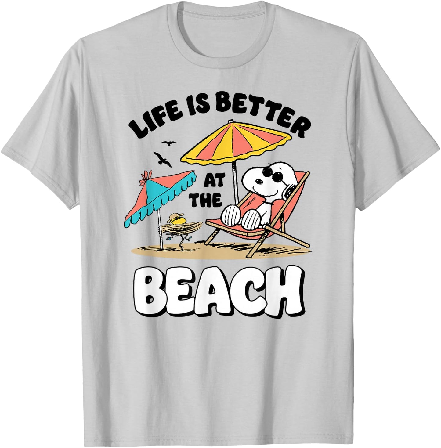 Peanuts Snoopy Woostock Life is Better on The Beach T-Shirt - T-Shirt | Ash