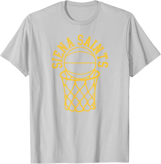 Siena College Distressed Vintage 80s Basketball Net Graphic T-Shirt - T-Shirt | Ash