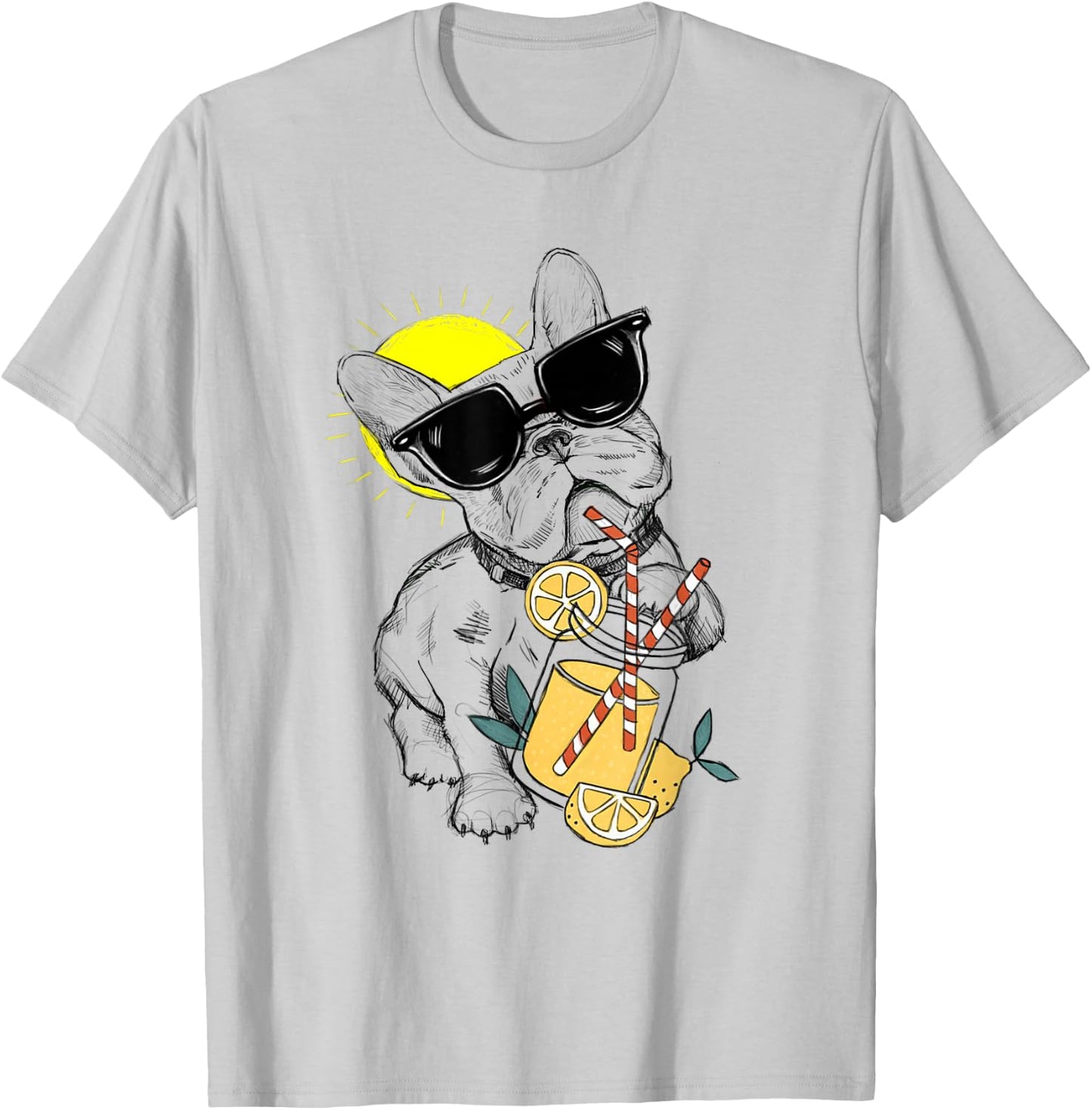 Funny French Bulldog Glasses Summer Lemonade Gift Women Kids T-Shirt - T-Shirt | Ash