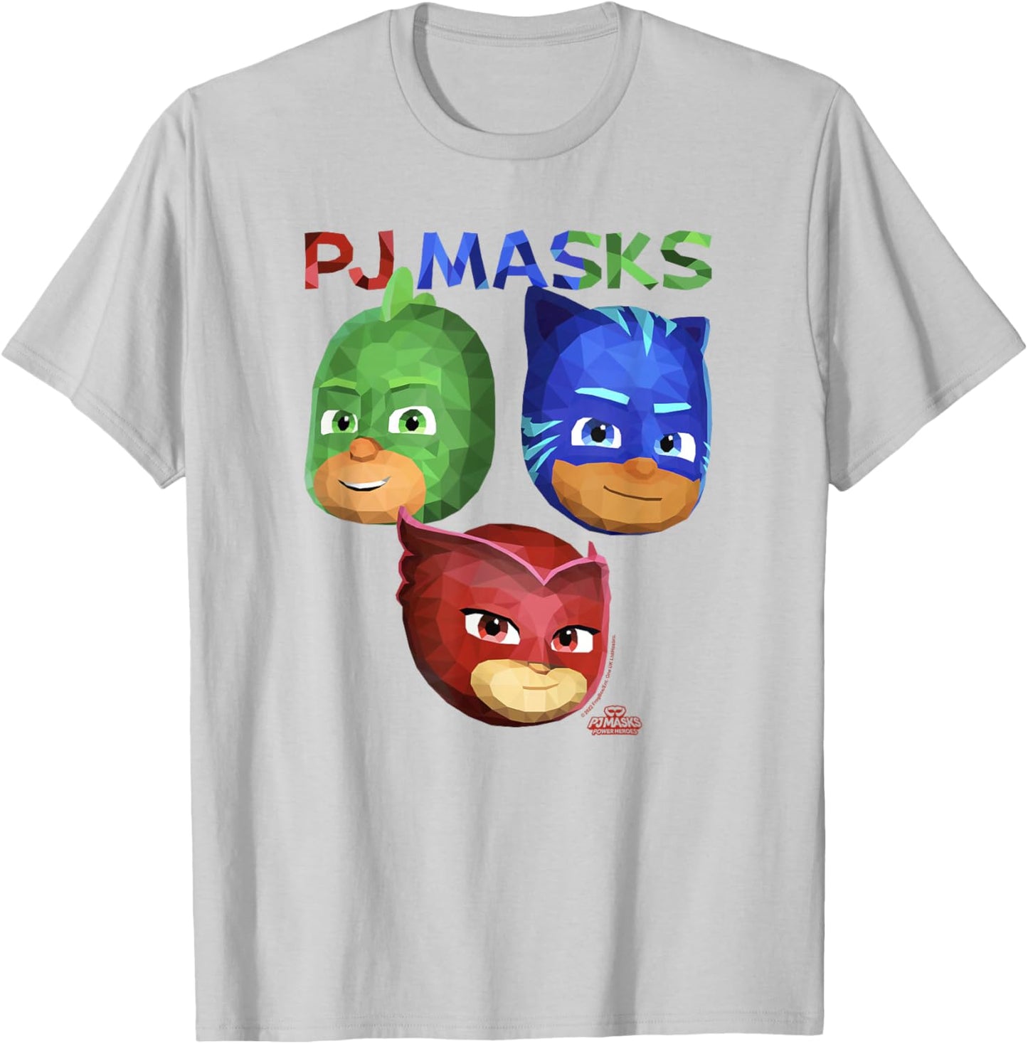 PJ Masks Group Shot Power Heroes Faces Logo T-Shirt - T-Shirt | Ash