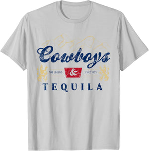 Vintage Cowboys And Tequila Western Funny Tequila Drinking T-Shirt - T-Shirt | Ash