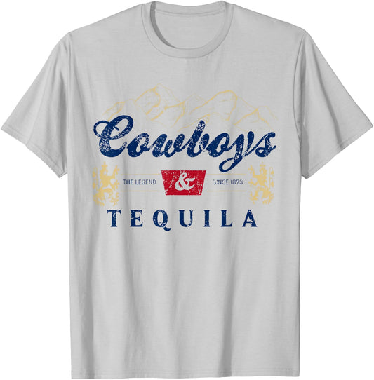 Vintage Cowboys And Tequila Western Funny Tequila Drinking T-Shirt - T-Shirt | Ash