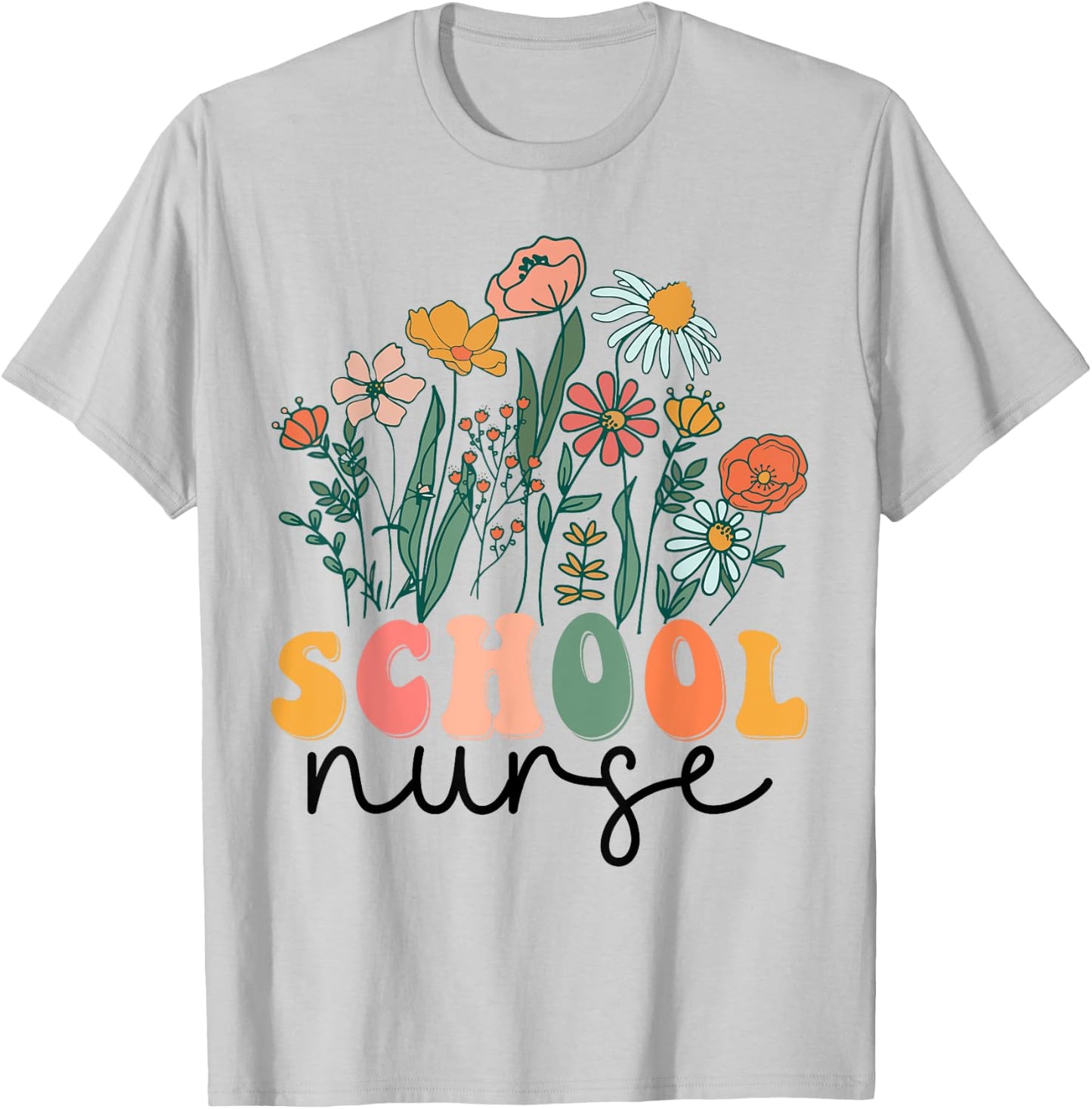 Groovy Wildflower School Nurse T-Shirt - T-Shirt | Ash