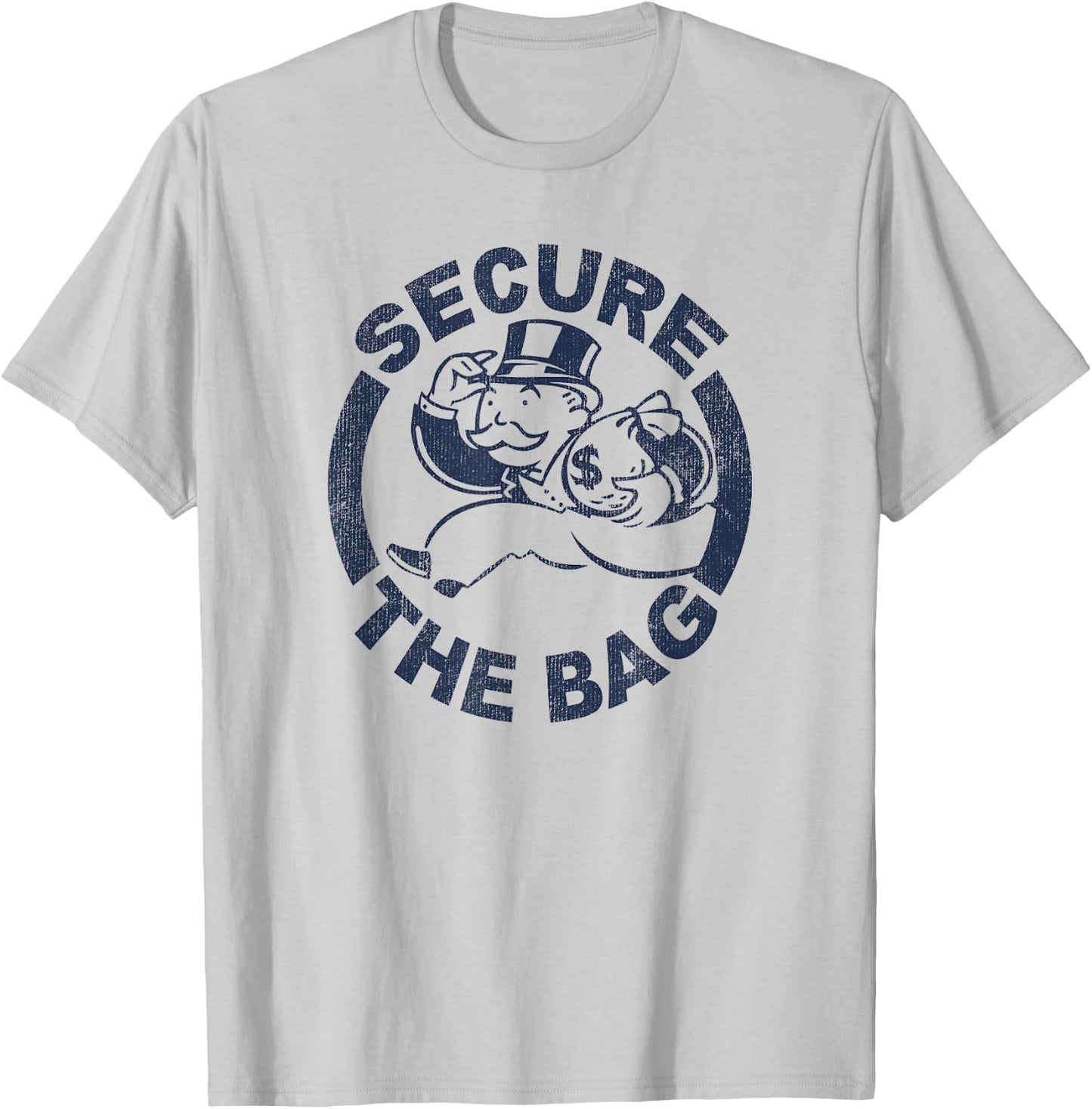 Monopoly Mr. Monopoly Secure The Bag Money Classic Logo T-Shirt - T-Shirt | Ash