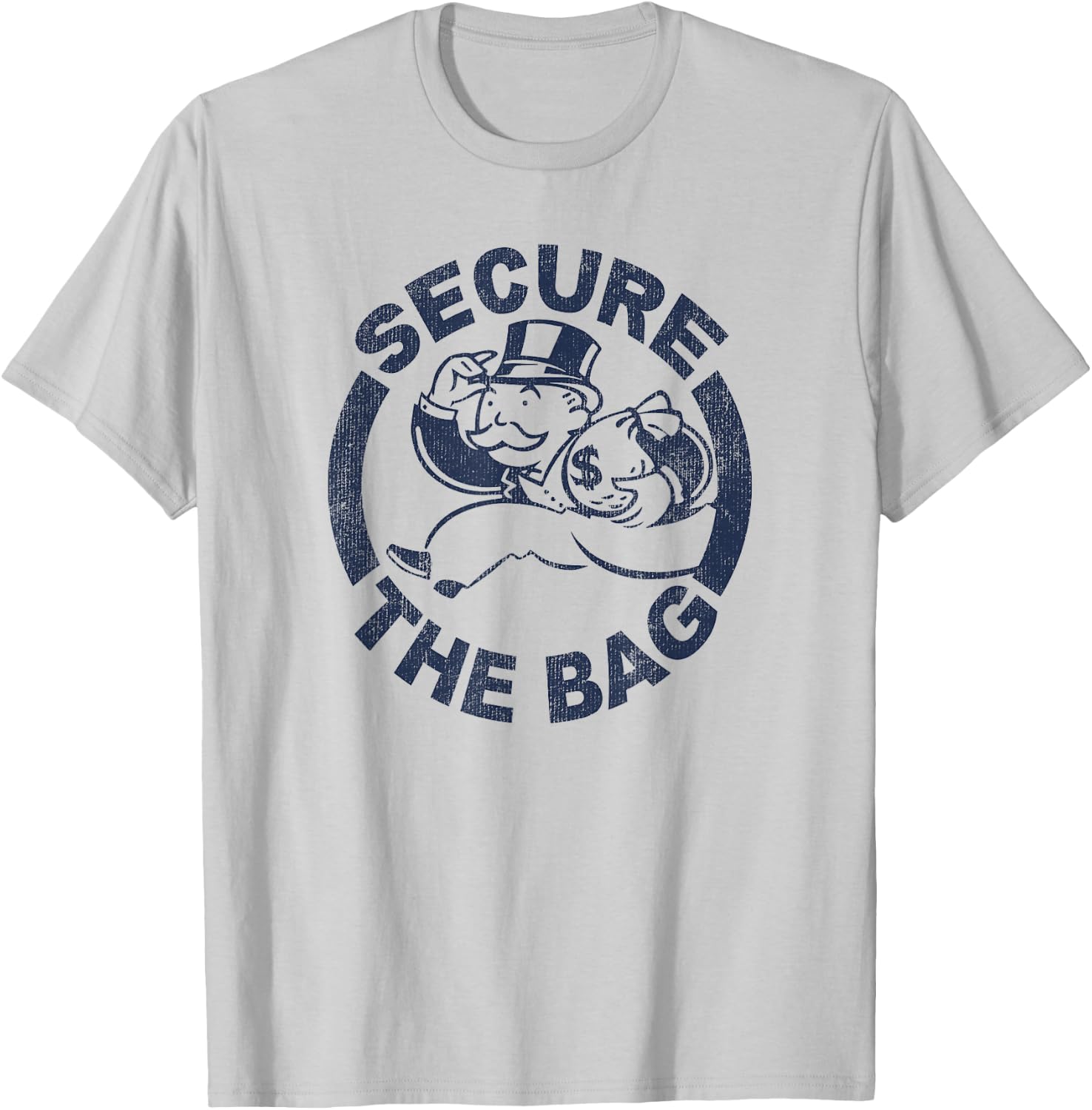 Monopoly Mr. Monopoly Secure The Bag Money Classic Logo T-Shirt - T-Shirt | Ash