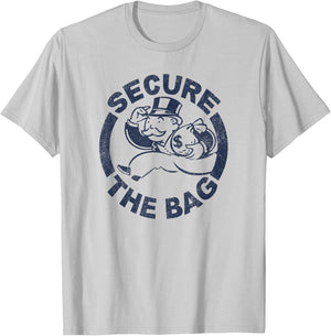 Monopoly Mr. Monopoly Secure The Bag Money Classic Logo T-Shirt - T-Shirt | Ash