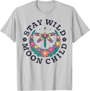 Stay Wild Moon Child Hippie Dragonfly Retro 70s Bug Insect T-Shirt - T-Shirt | Ash