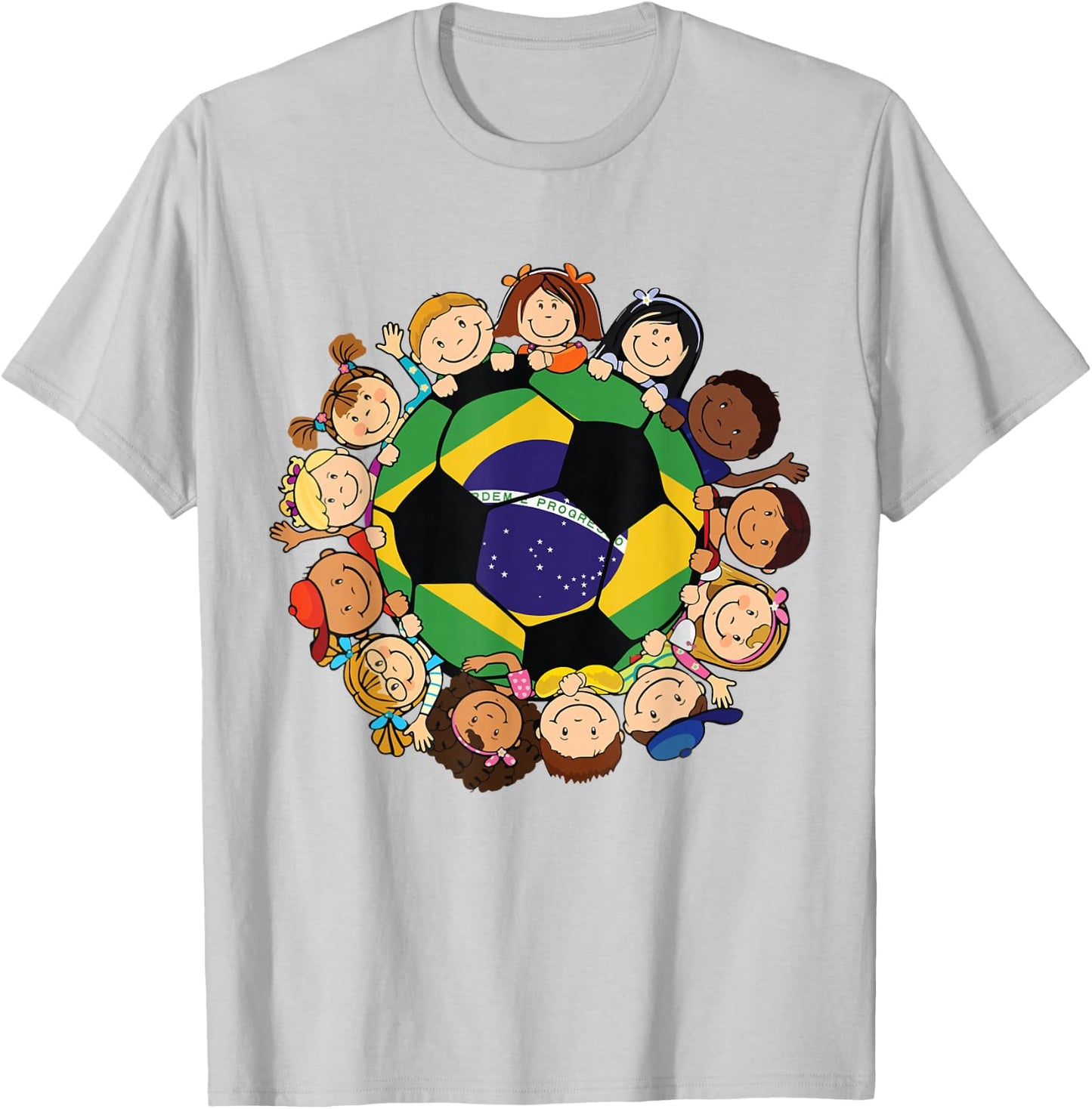 Brazil Soccer Ball Kids Toddler Boys Around Brazilian Flag T-Shirt - T-Shirt | Ash