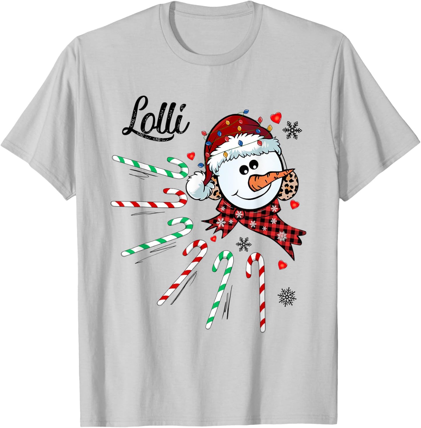 Lolli Snowman Candy Cane Christmas Xmas Funny T-Shirt - T-Shirt | Ash