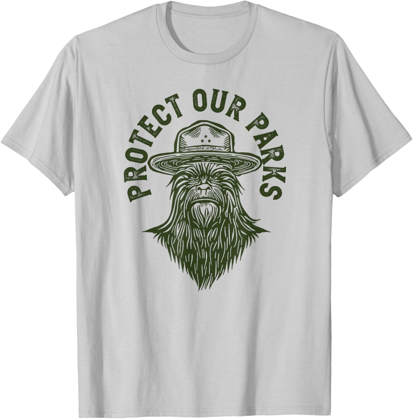 Giant Step Design Co. Protect Our Parks! Sasquatch Park Ranger Funny Bigfoot T-Shirt - T-Shirt | Ash