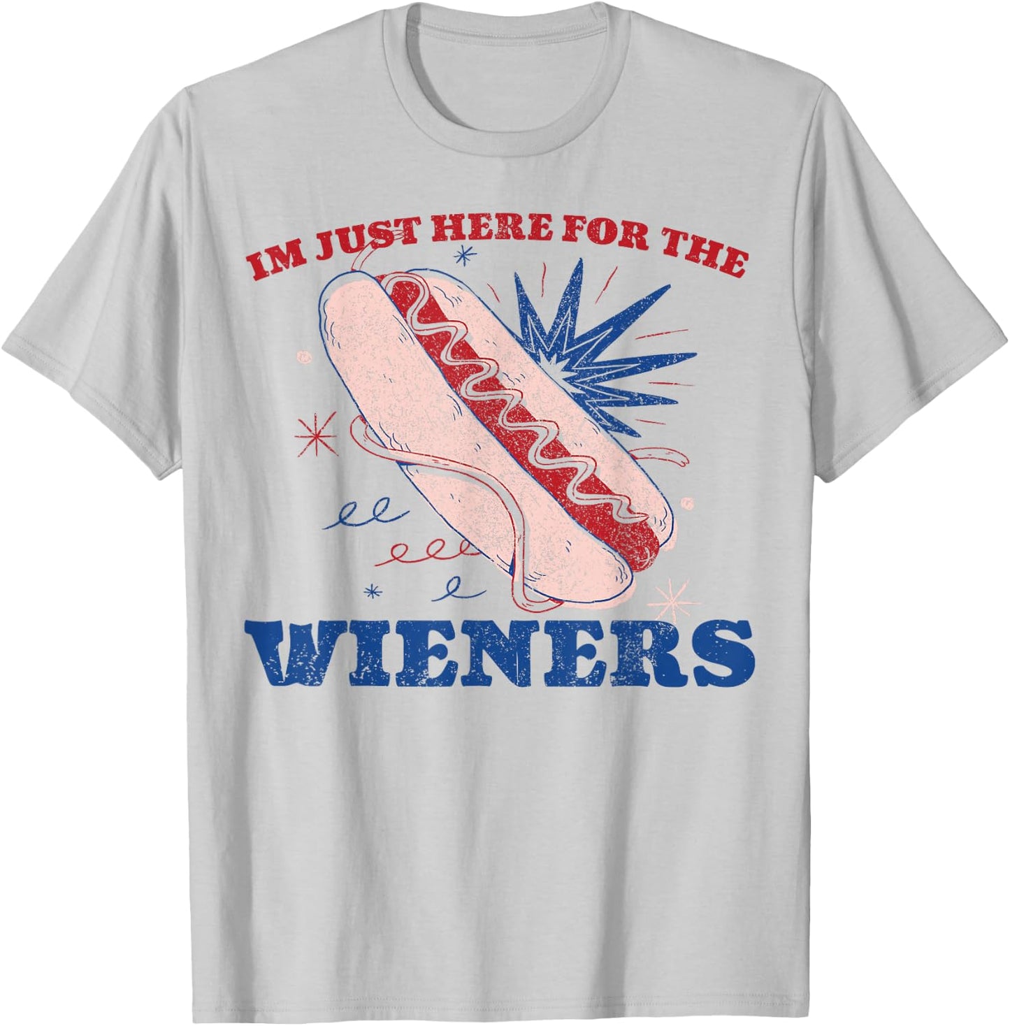 Vintage Hot Dog I'm Just Here For The Wieners 4Th Of July T-Shirt - T-Shirt | Ash