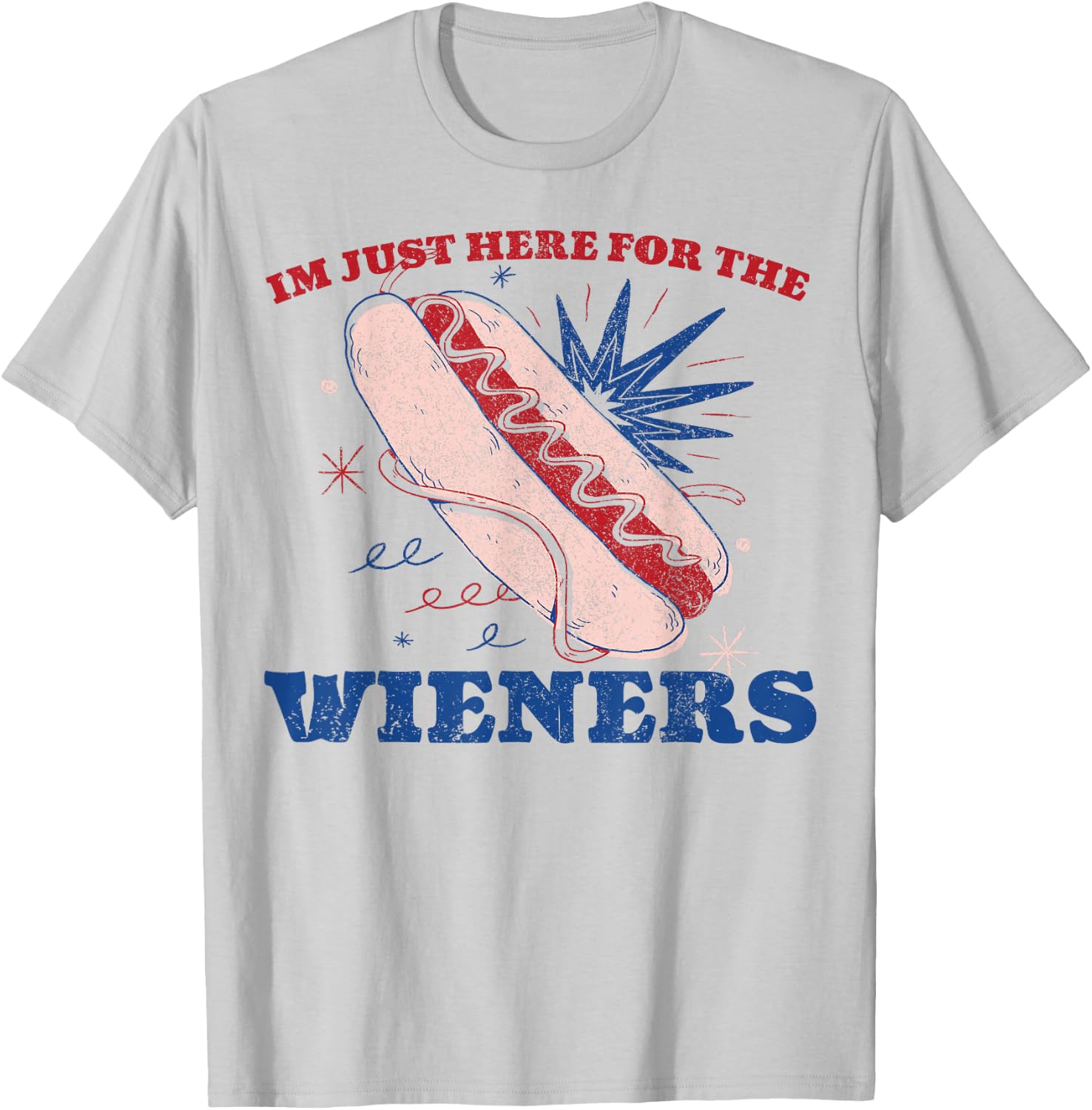 Vintage Hot Dog I'm Just Here For The Wieners 4Th Of July T-Shirt - T-Shirt | Ash