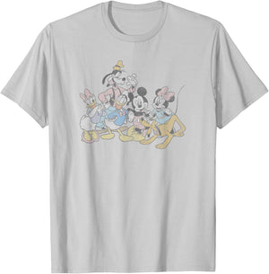 Disney Mickey Classic Group Colorful Poster T-Shirt - T-Shirt | Ash