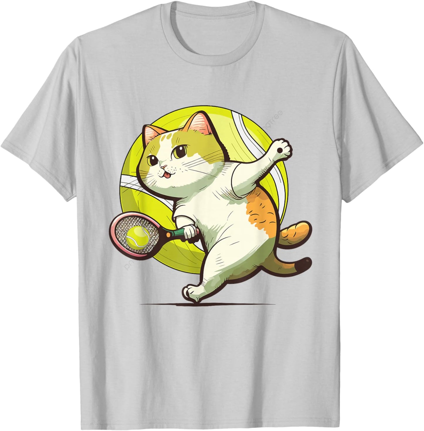 Funny Tennis Racket Cat Playing Tennis T-Shirt - T-Shirt | Ash