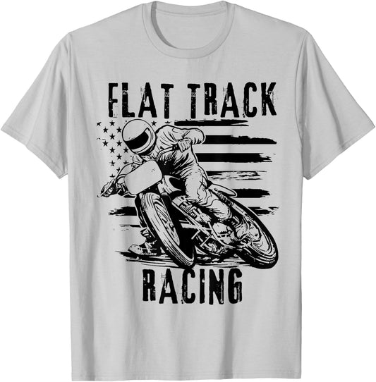 Flat Track Motorcycle Racing American Flag Speedway Dirt T-Shirt - T-Shirt | Ash
