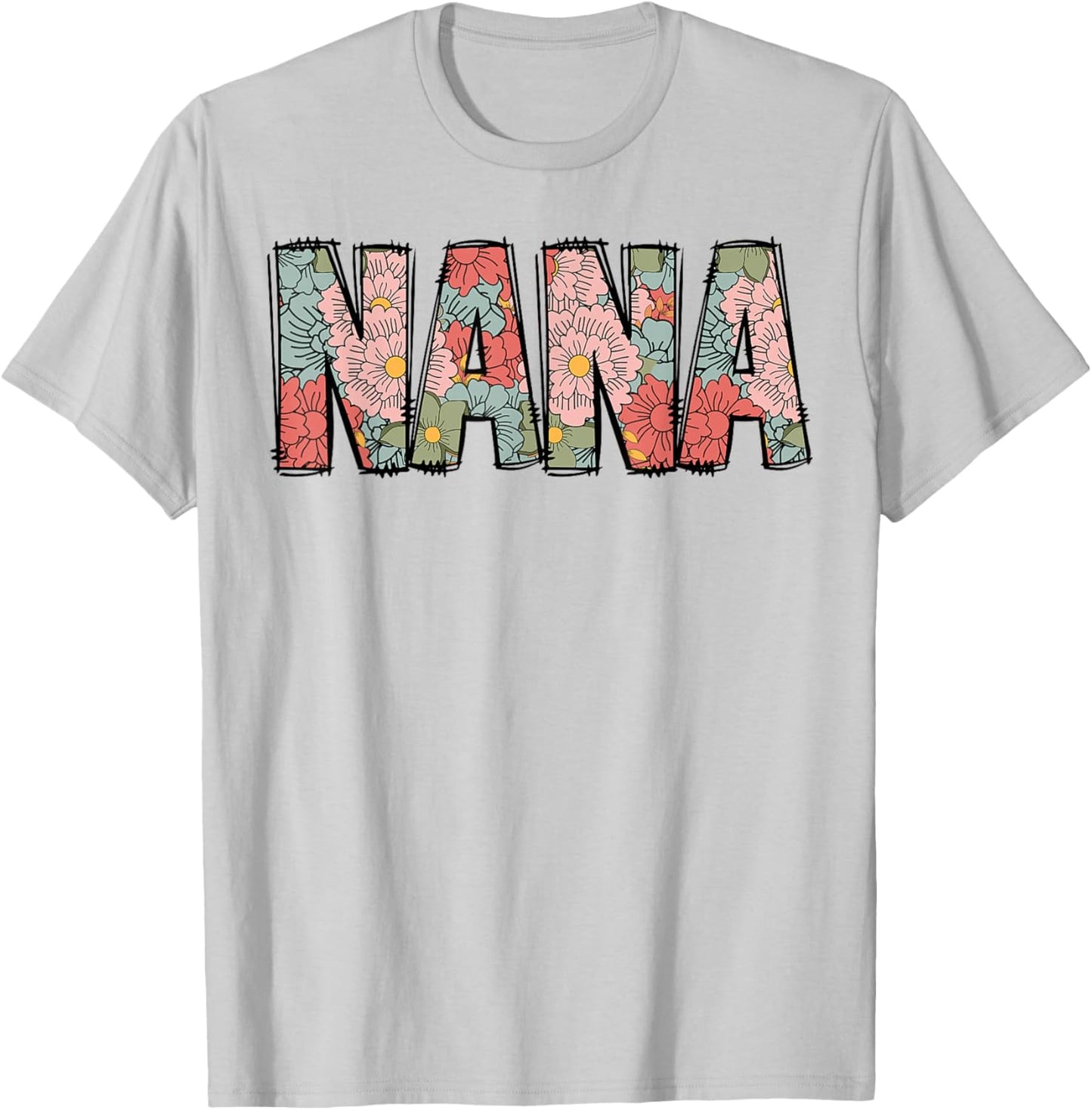 Retro Nana Colorful Flowers Groovy Daisy Flower T-Shirt - T-Shirt | Ash