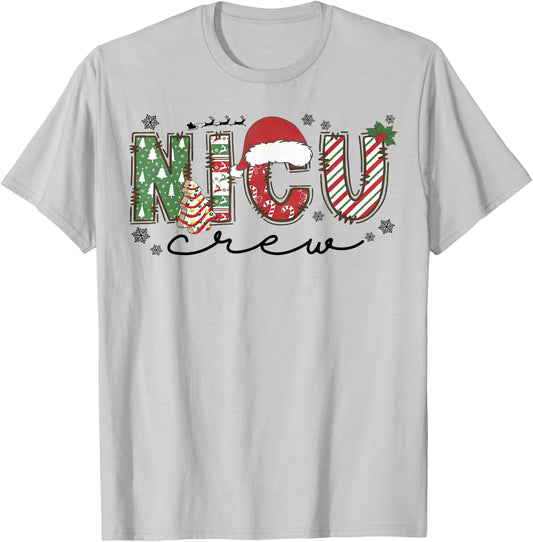Christmas Nicu Nurse Crew Santa Hat Nursing Xmas T-Shirt - T-Shirt | Ash