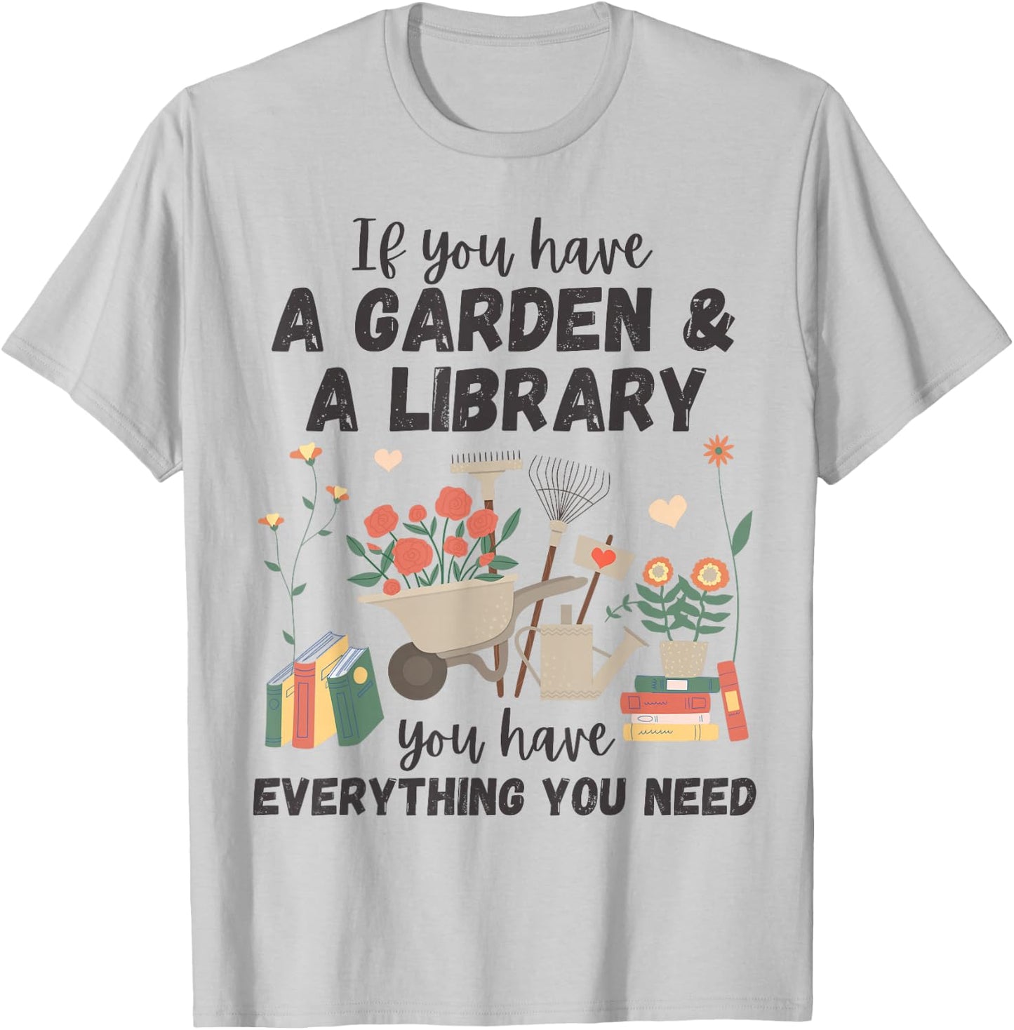 Gardening & Library Lover Books Reading Plants Cute T-Shirt - T-Shirt | Ash