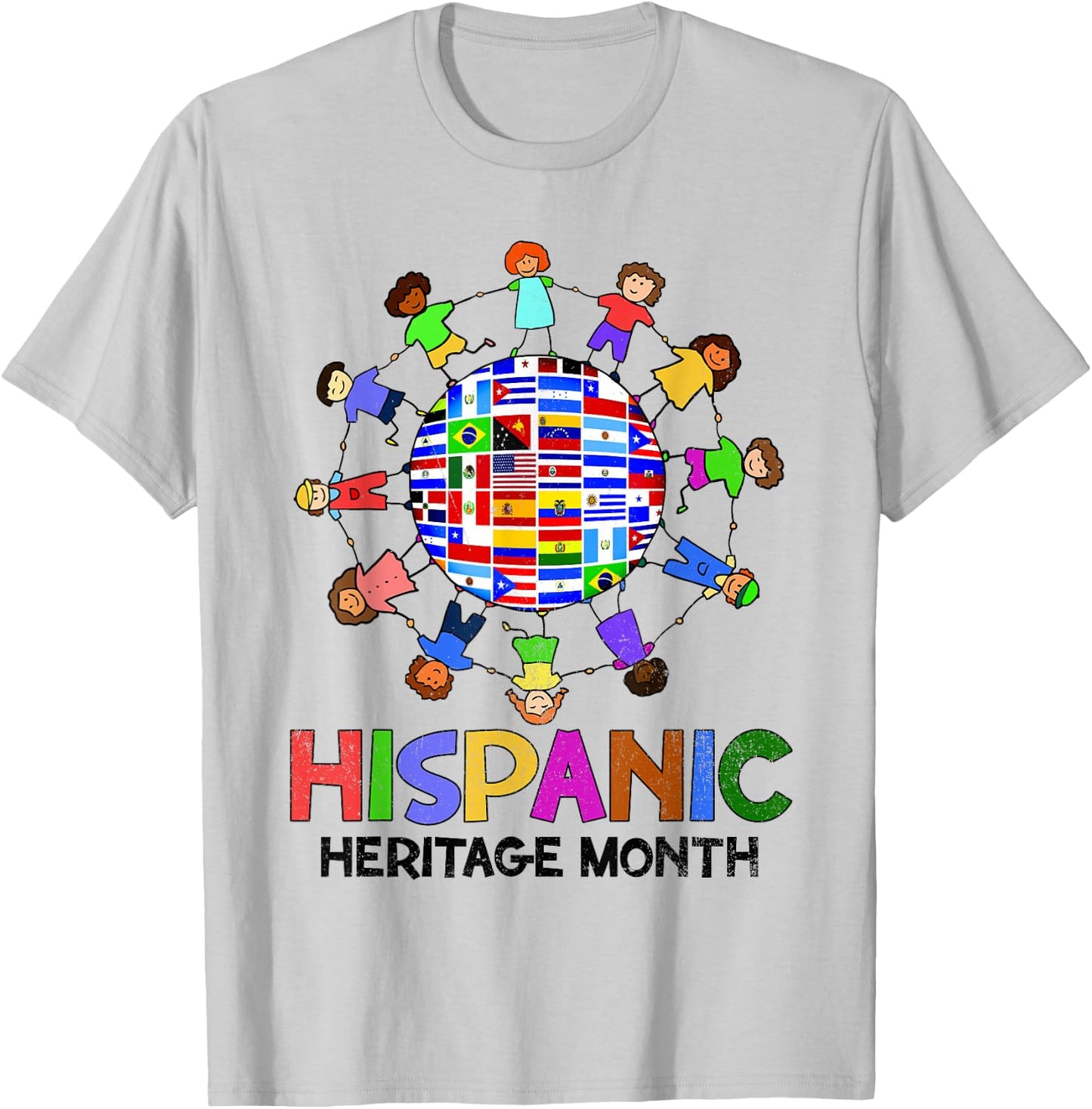 Hispanic Heritage Month Latino Countries Flags Boy Girl Kids T-Shirt - T-Shirt | Ash