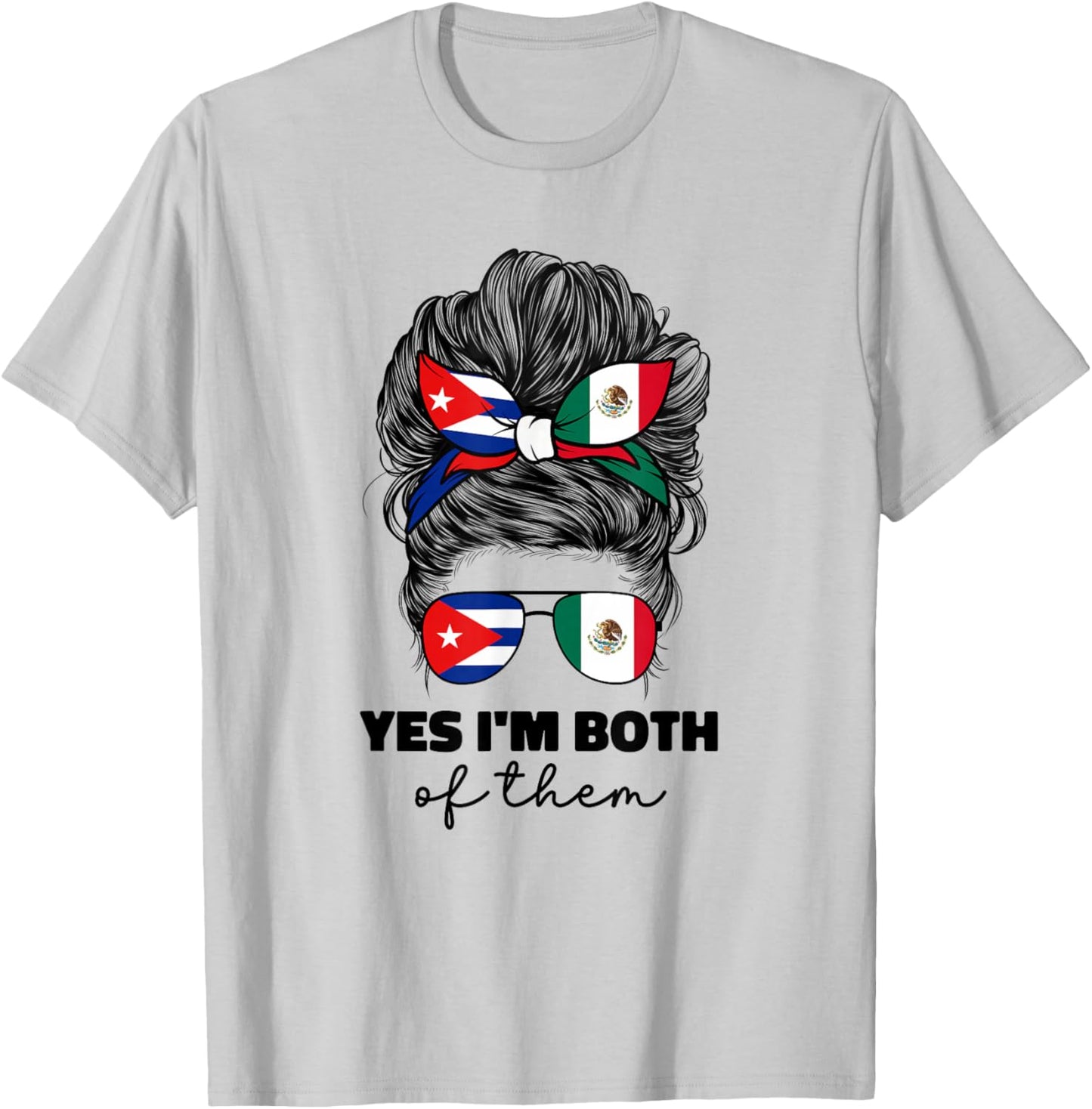 Half Mexican And Half Cuban Mexico Cubanita Cuba Flag Girl T-Shirt - T-Shirt | Ash