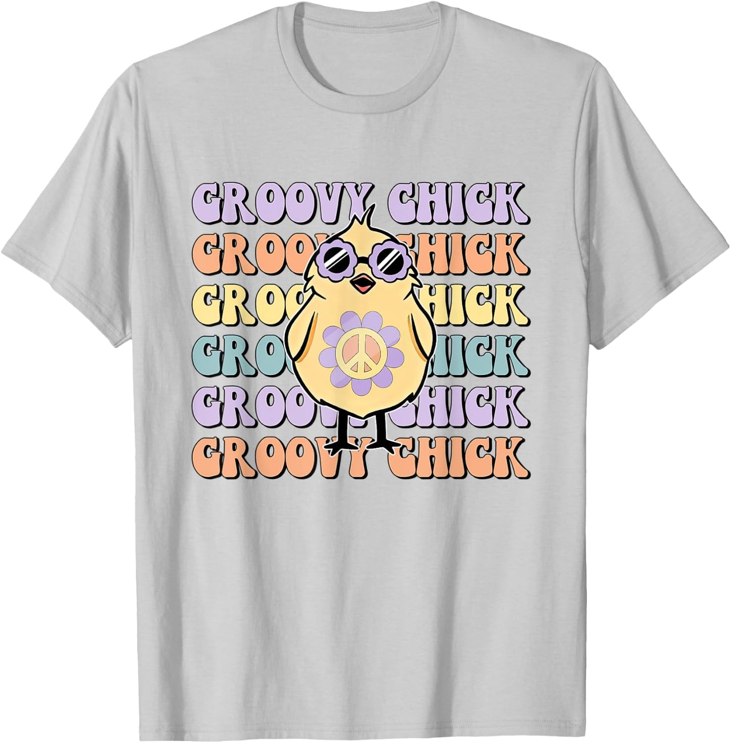 One Groovy Chick Retro Chick Costume Glasses Cute Easter Day T-Shirt - T-Shirt | Ash