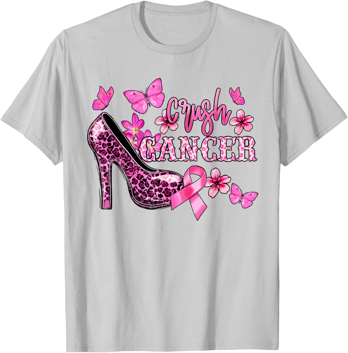 Crush Breast Cancer Awareness High Heels Pink Ribbon T-Shirt - T-Shirt | Ash